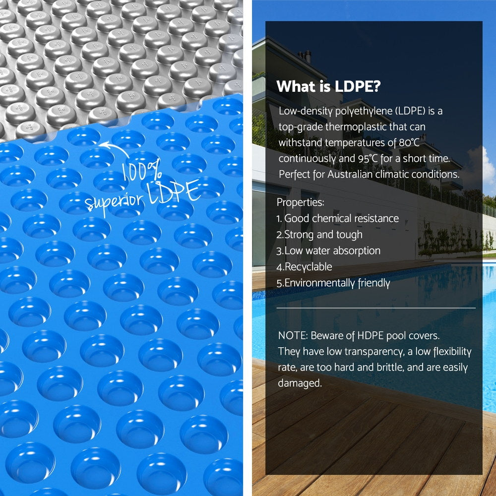 Pool Cover 600 Micron Solar Heat Blanket LDPE 10.5x4.2m with 5.55m Roller