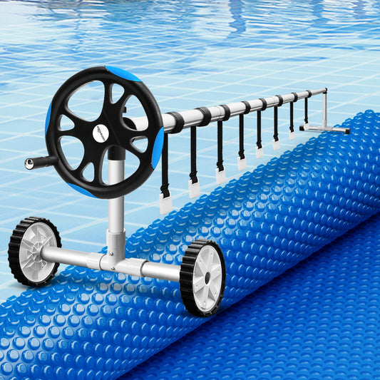 Pool Cover 600 Micron Solar Heat 9.5x5m Blanket with 5.55m Roller Blue