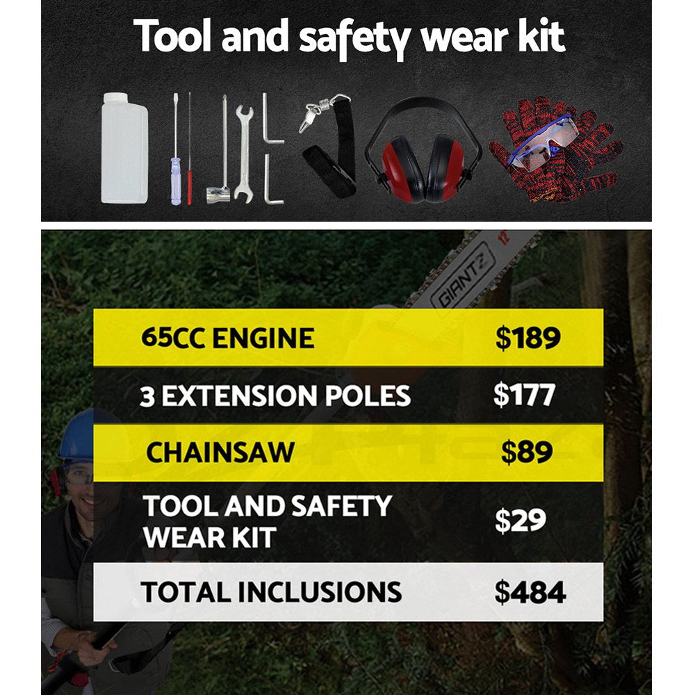65CC Pole Chainsaw 12in Chain Saw Petrol 4.3m Long Reach