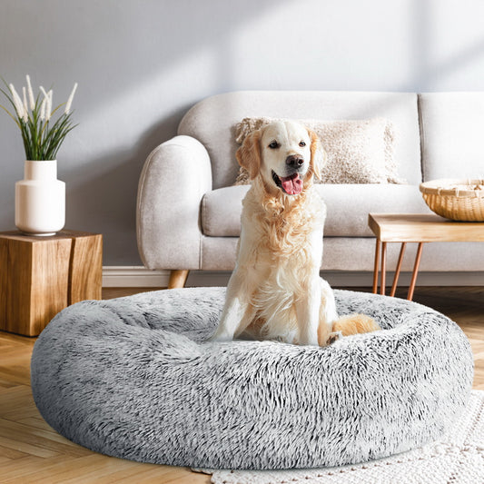 Alaunt Dog Beds 90cm Calming Soft Plush- Light Charcoal LARGE