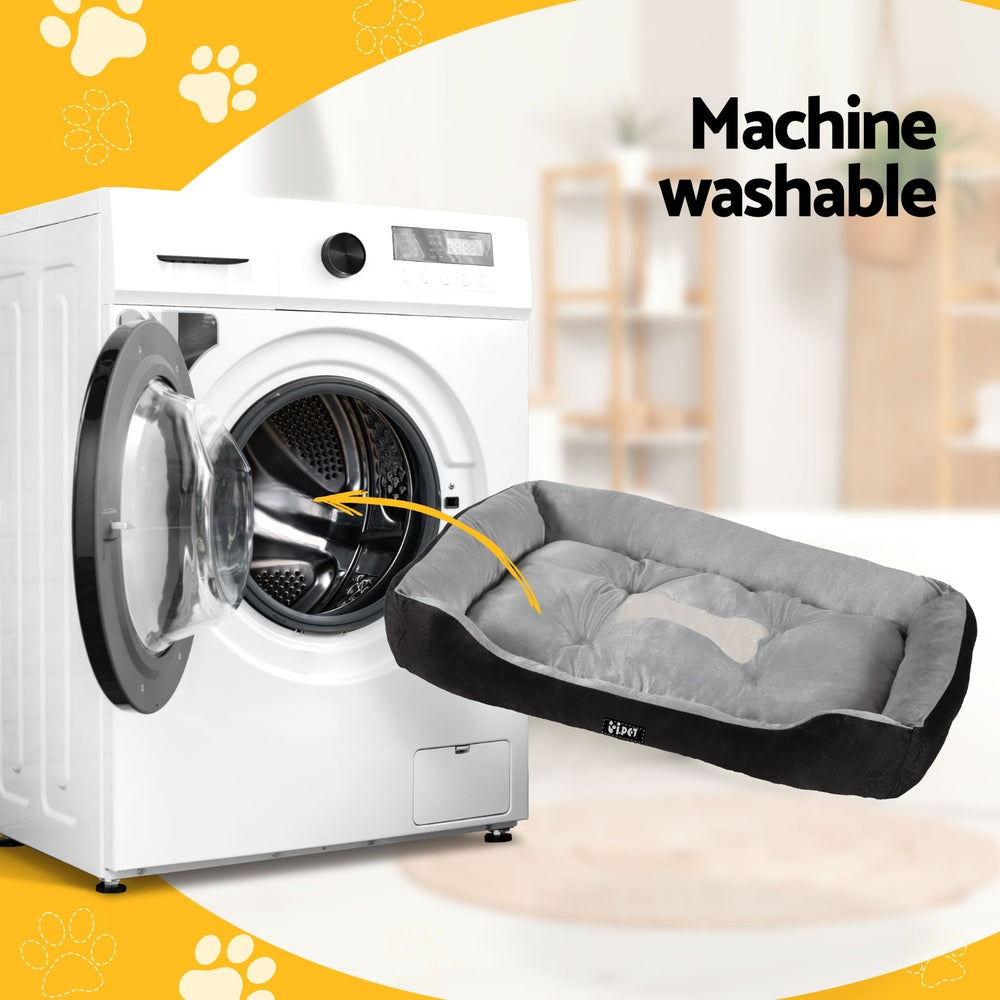 LARGE Dog Beds Pet Calming Soft Sleeping Comfy Plush Mat Cave Washable - Black