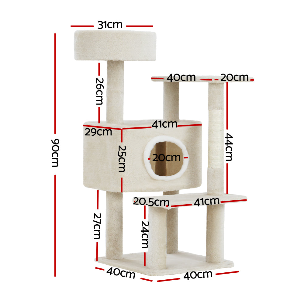 Cat Tree Tower Scratching Post Scratcher Wood Condo House Bed Trees 90cm - Beige
