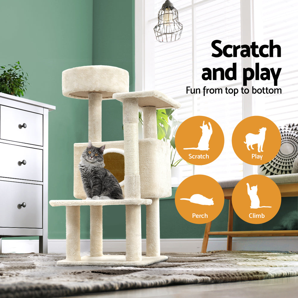 Cat Tree Tower Scratching Post Scratcher Wood Condo House Bed Trees 90cm - Beige