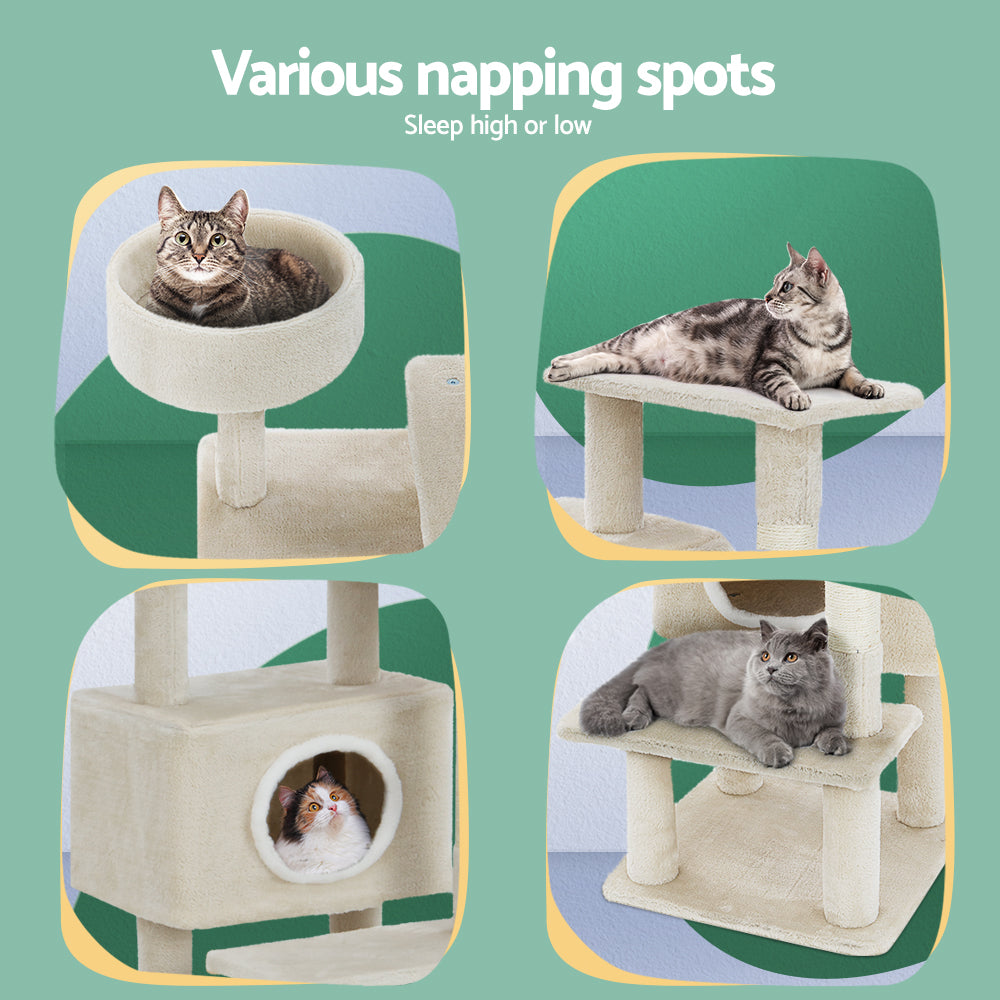 Cat Tree Tower Scratching Post Scratcher Wood Condo House Bed Trees 90cm - Beige