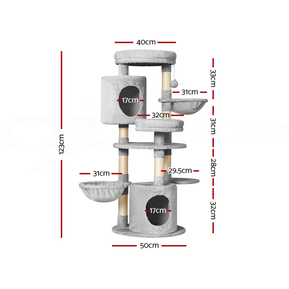 Cat Tree Tower Scratching Post Scratcher Wood Condo House Toys Bed 123cm - Grey