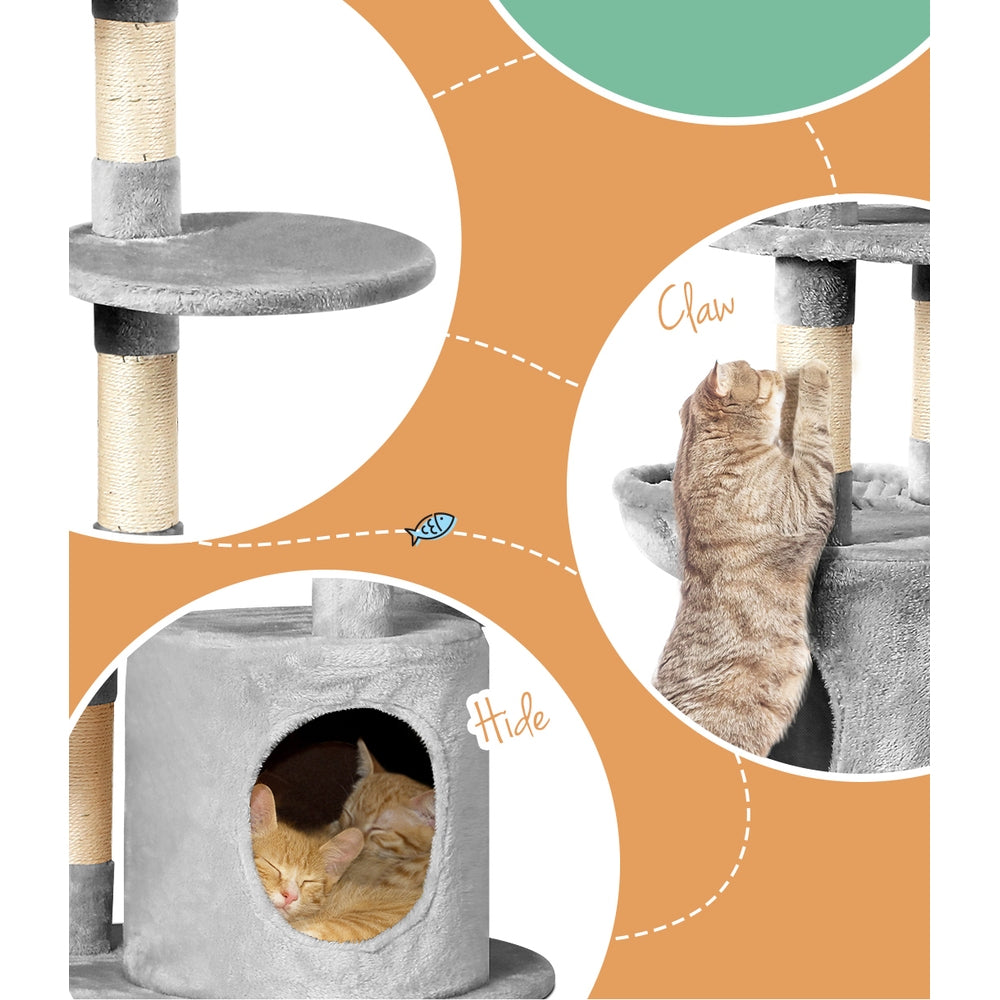 Cat Tree Tower Scratching Post Scratcher Wood Condo House Toys Bed 123cm - Grey