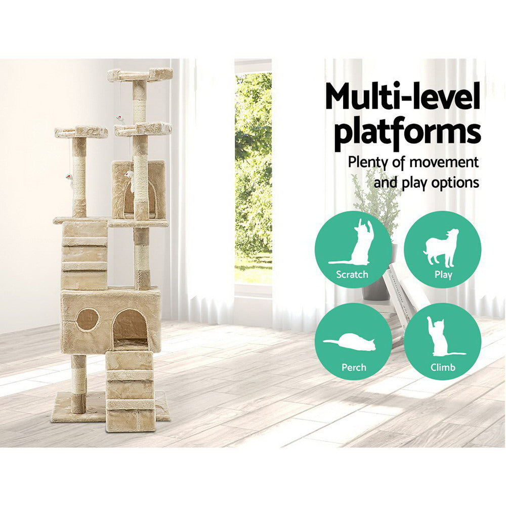 Cat Tree 180cm Trees Scratching Post Scratcher Tower Condo House Furniture Wood - Beige