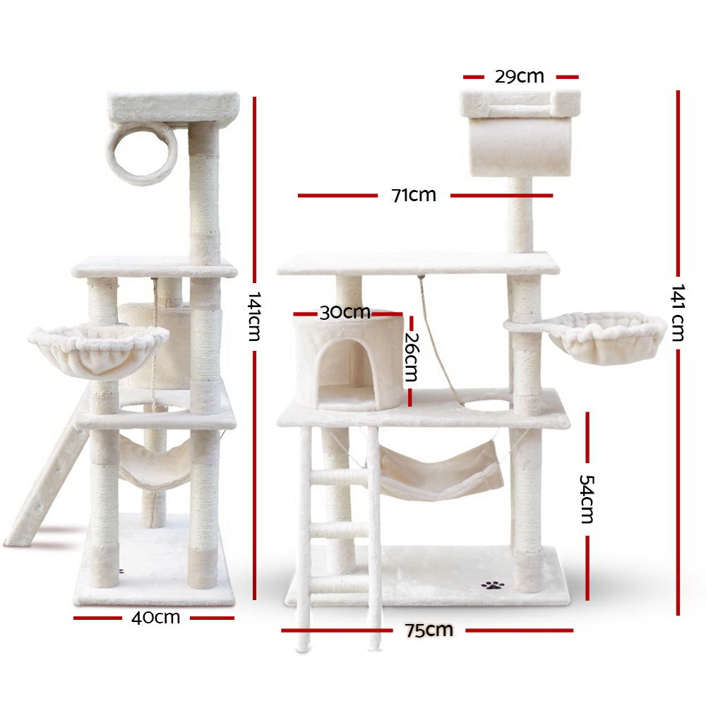 Cat Tree 141cm Trees Scratching Post Scratcher Tower Condo House Furniture Wood - Beige