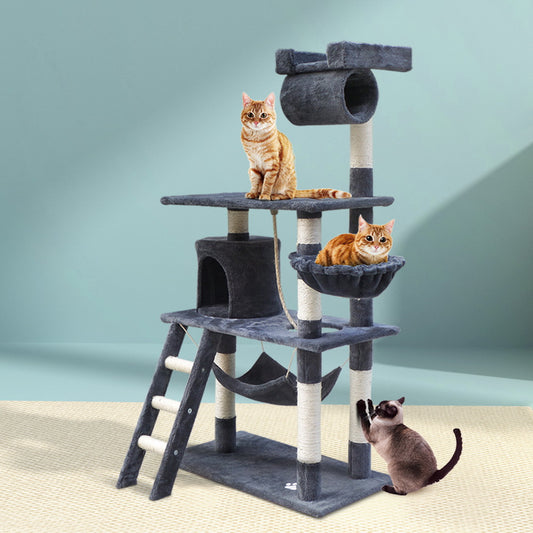 Cat Tree 141cm Trees Scratching Post Scratcher Tower Condo House Furniture Wood - Dark Grey