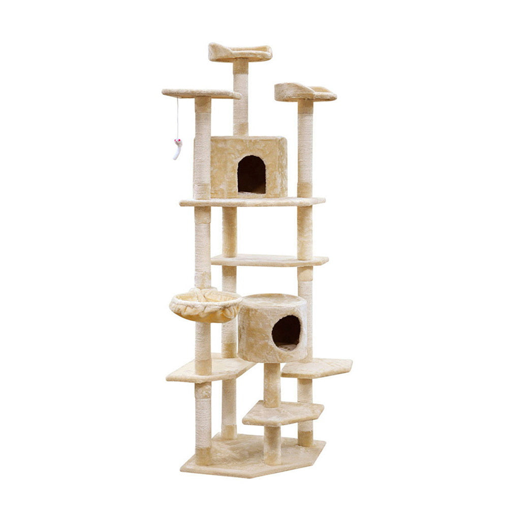 Cat Tree 203cm Trees Scratching Post Scratcher Tower Condo House Furniture Wood - Beige