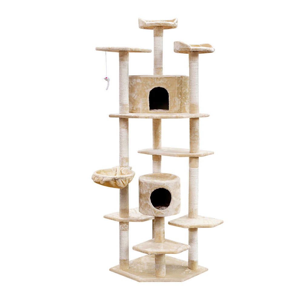 Cat Tree 203cm Trees Scratching Post Scratcher Tower Condo House Furniture Wood - Beige