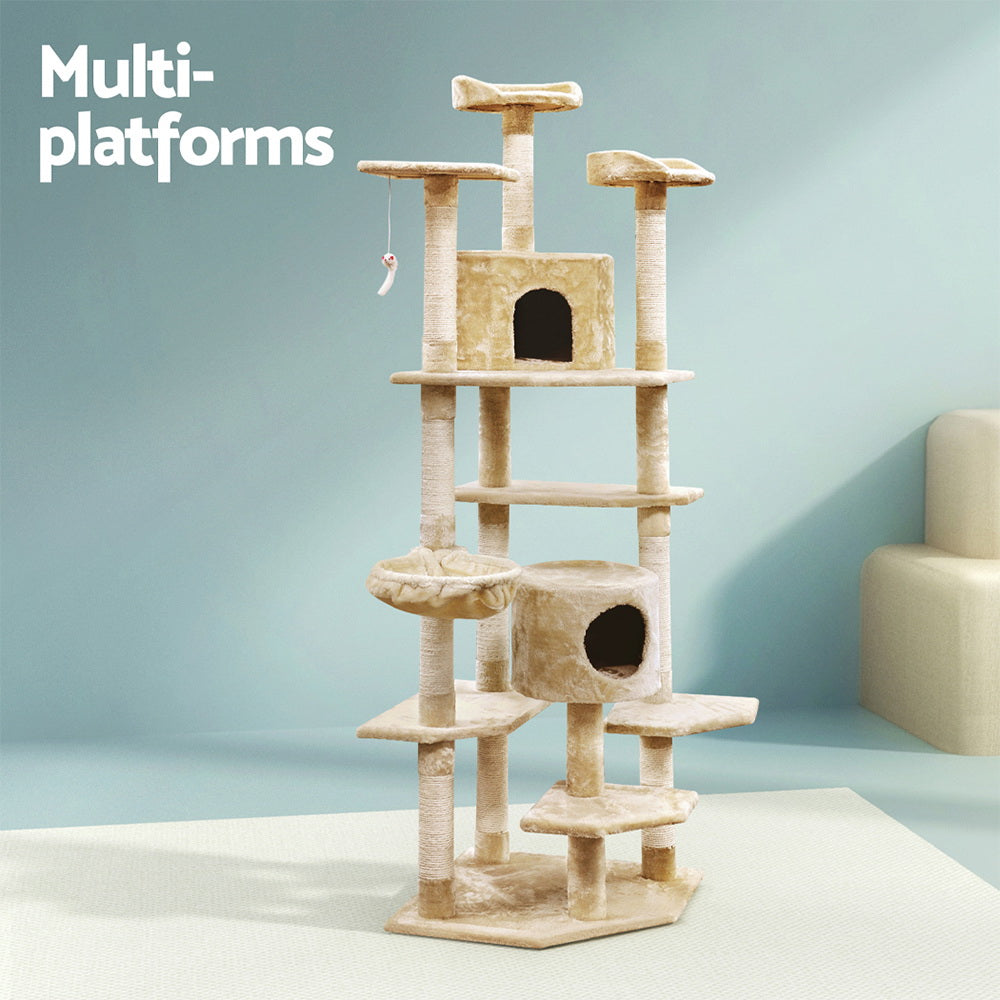 Cat Tree 203cm Trees Scratching Post Scratcher Tower Condo House Furniture Wood - Beige