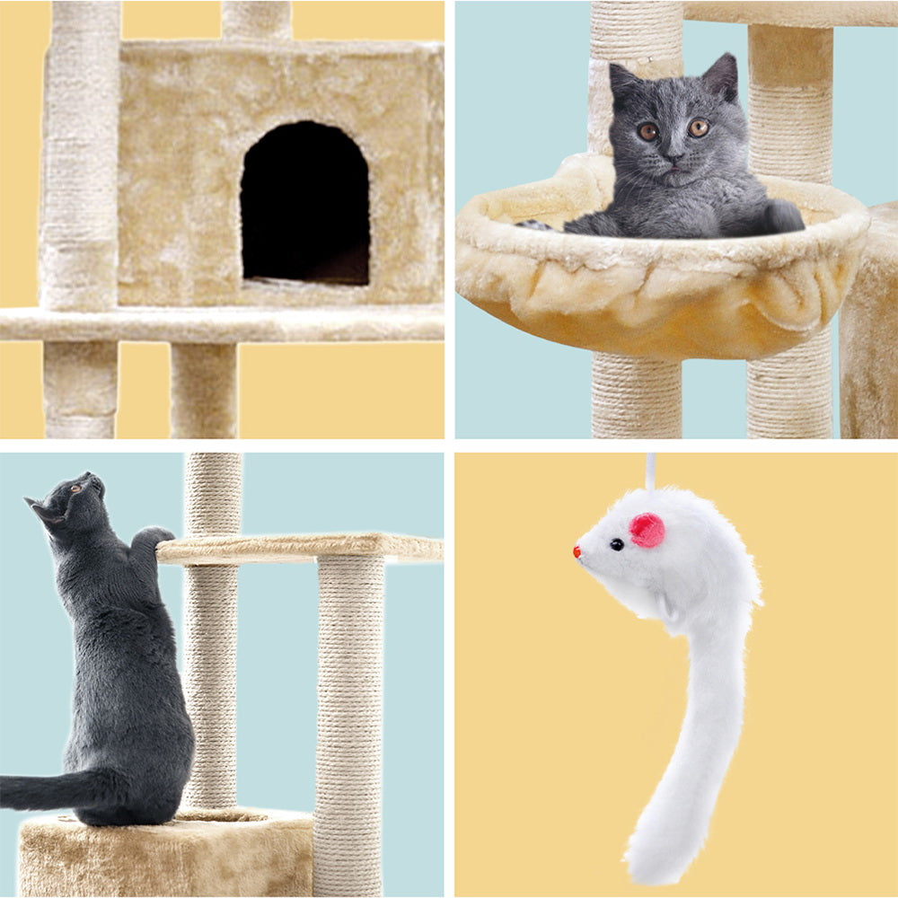 Cat Tree 203cm Trees Scratching Post Scratcher Tower Condo House Furniture Wood - Beige