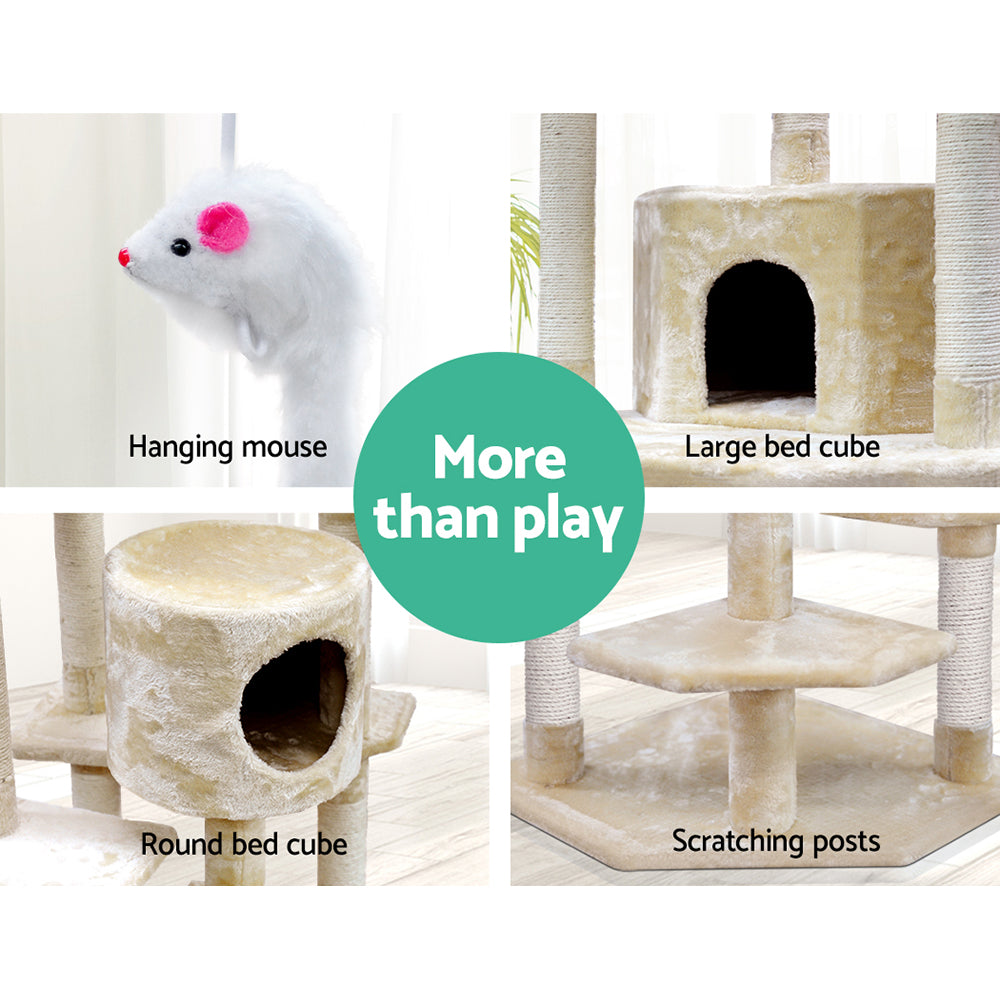 Cat Tree 203cm Trees Scratching Post Scratcher Tower Condo House Furniture Wood - Beige