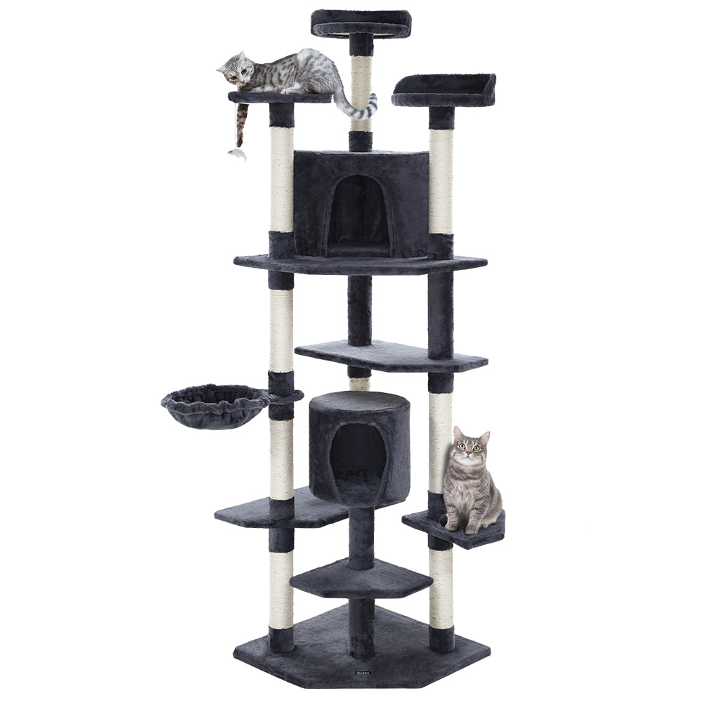 Cat Tree 203cm Trees Scratching Post Scratcher Tower Condo House Furniture Wood - Dark Grey