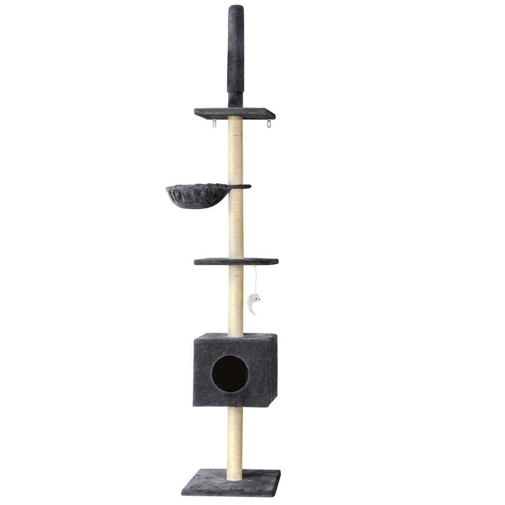 Cat Tree 260cm Tower Scratching Post Scratcher Floor to Ceiling Cats Bed - Dark Grey