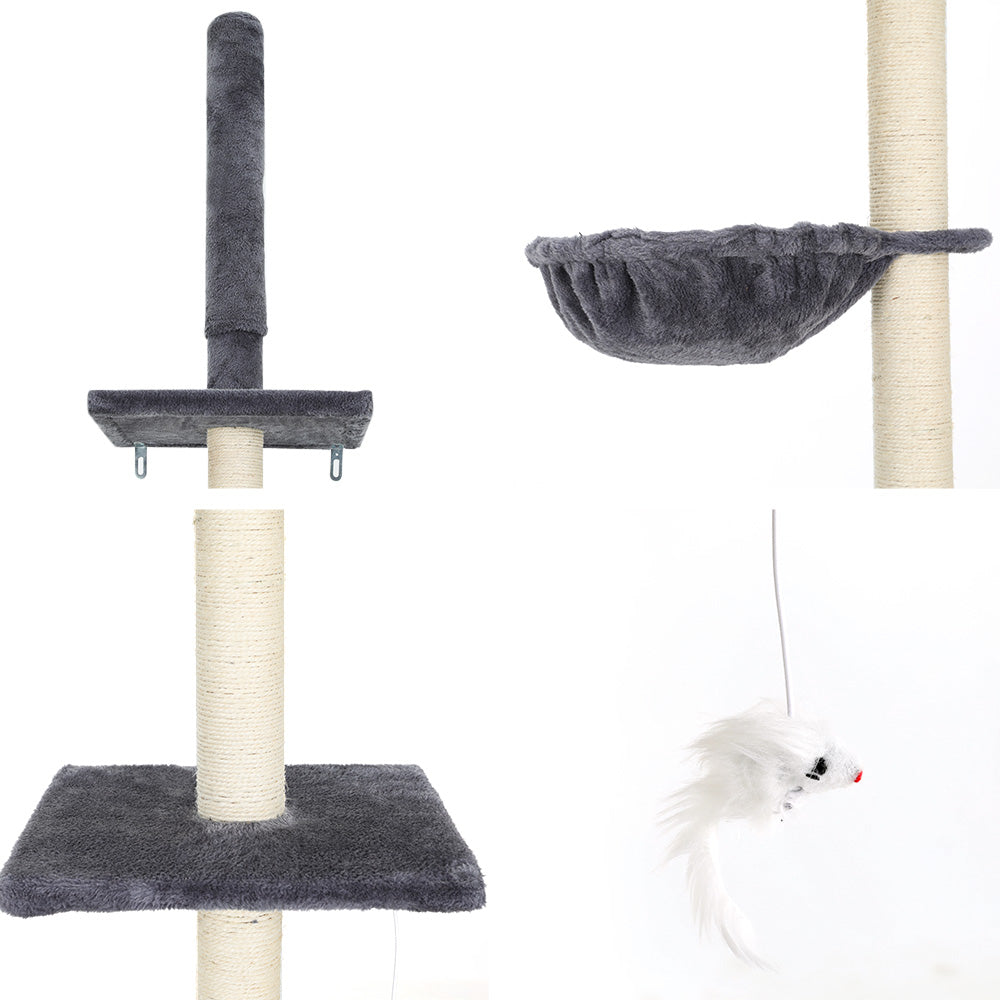 Cat Tree 260cm Tower Scratching Post Scratcher Floor to Ceiling Cats Bed - Dark Grey