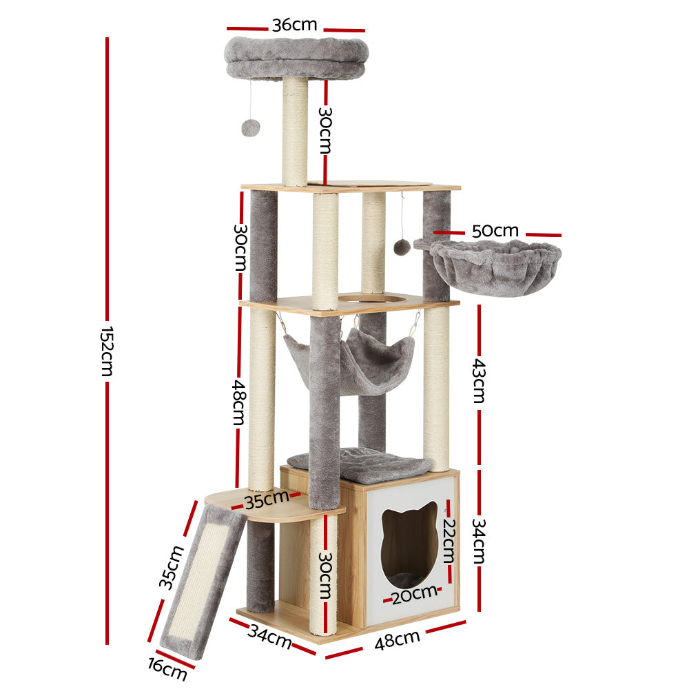 Cat Tree 152cm Tower Scratching Post Scratcher Wood Bed Condo Toys House Ladder
