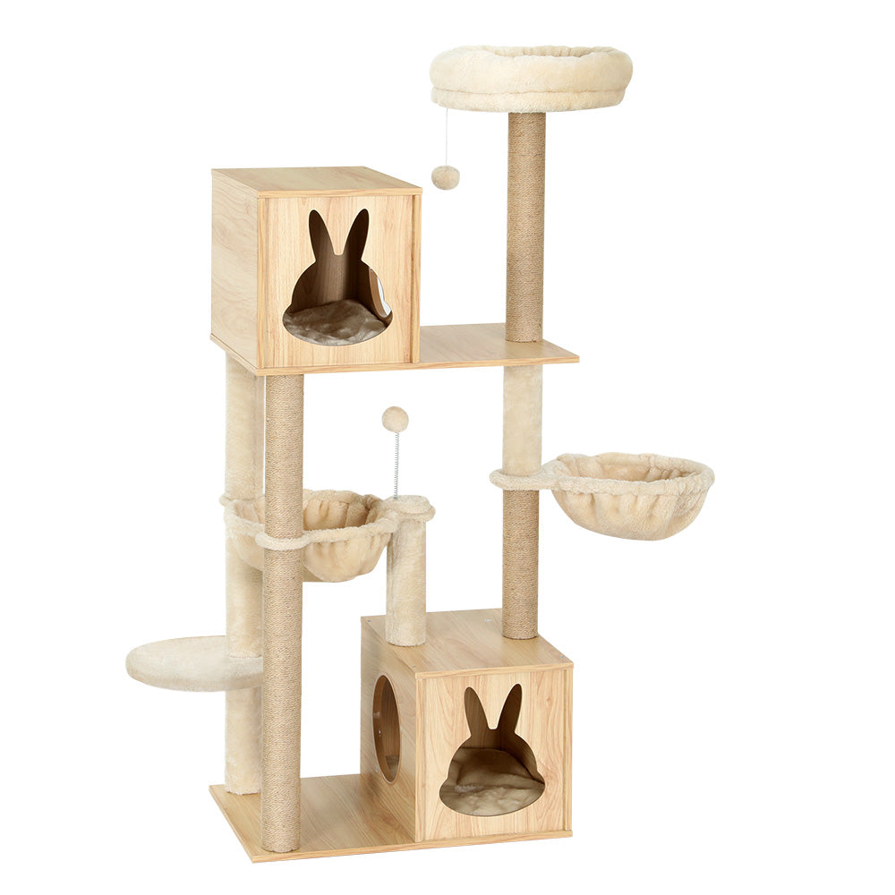 Cat Tree 141cm Tower Scratching Post Scratcher Wood Bed Condo Toys House Ladder