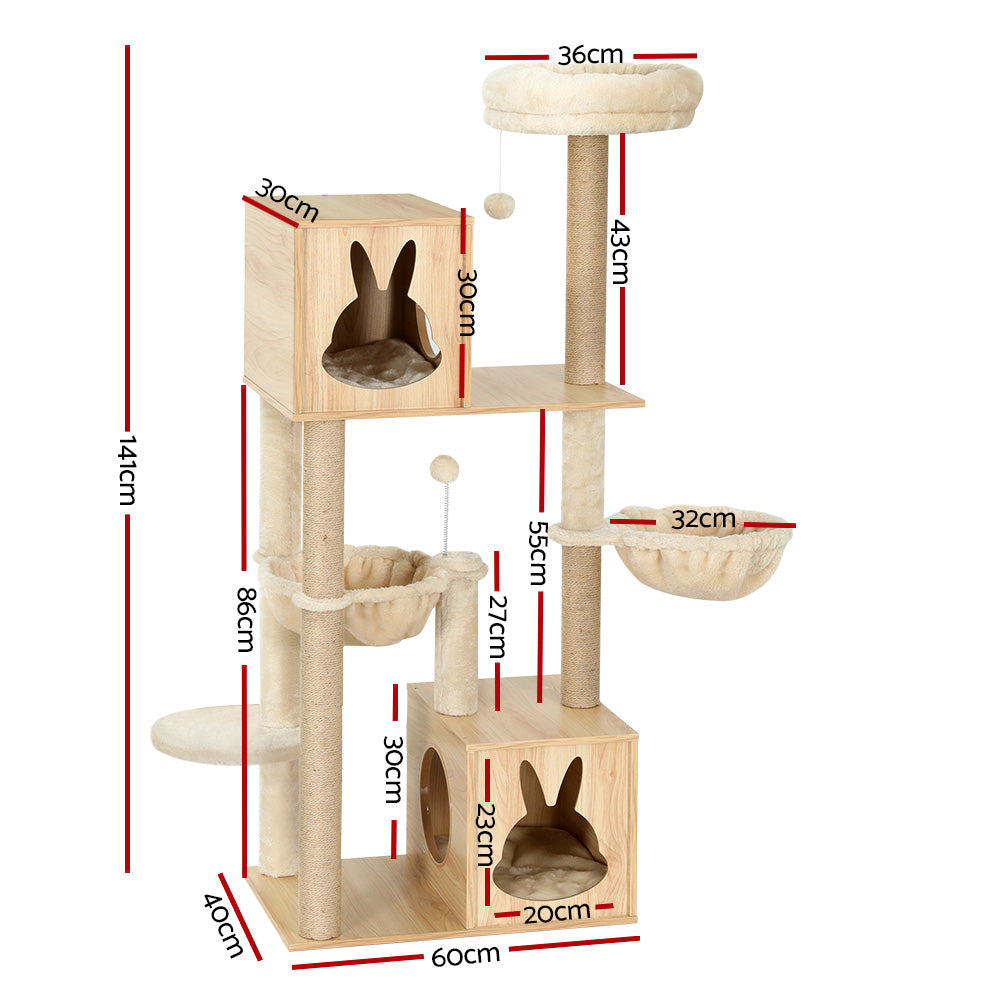 Cat Tree 141cm Tower Scratching Post Scratcher Wood Bed Condo Toys House Ladder