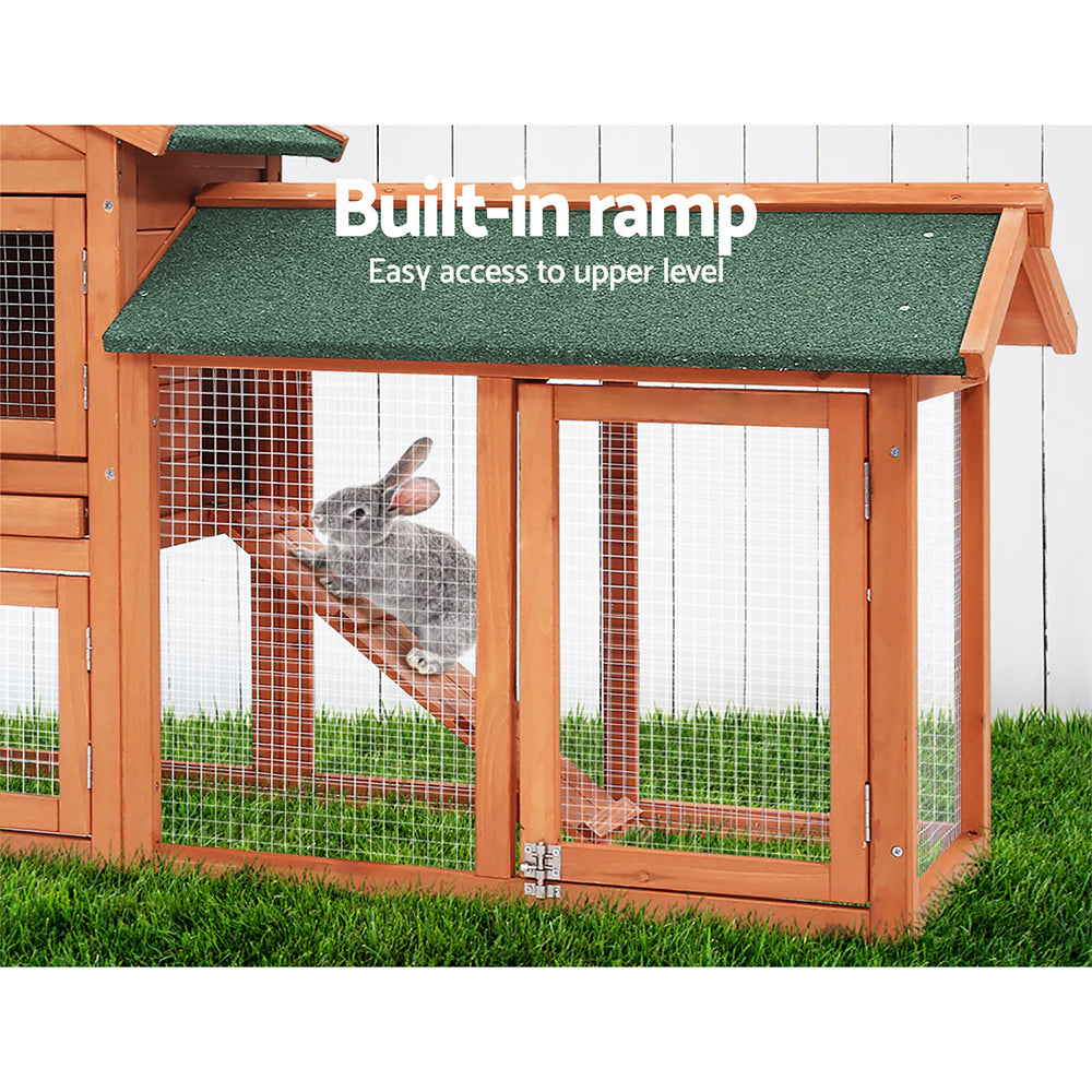 Rabbit Hutch Chicken Coop Wooden Cage Pet Hutch 220cm x 52cm x 84cm