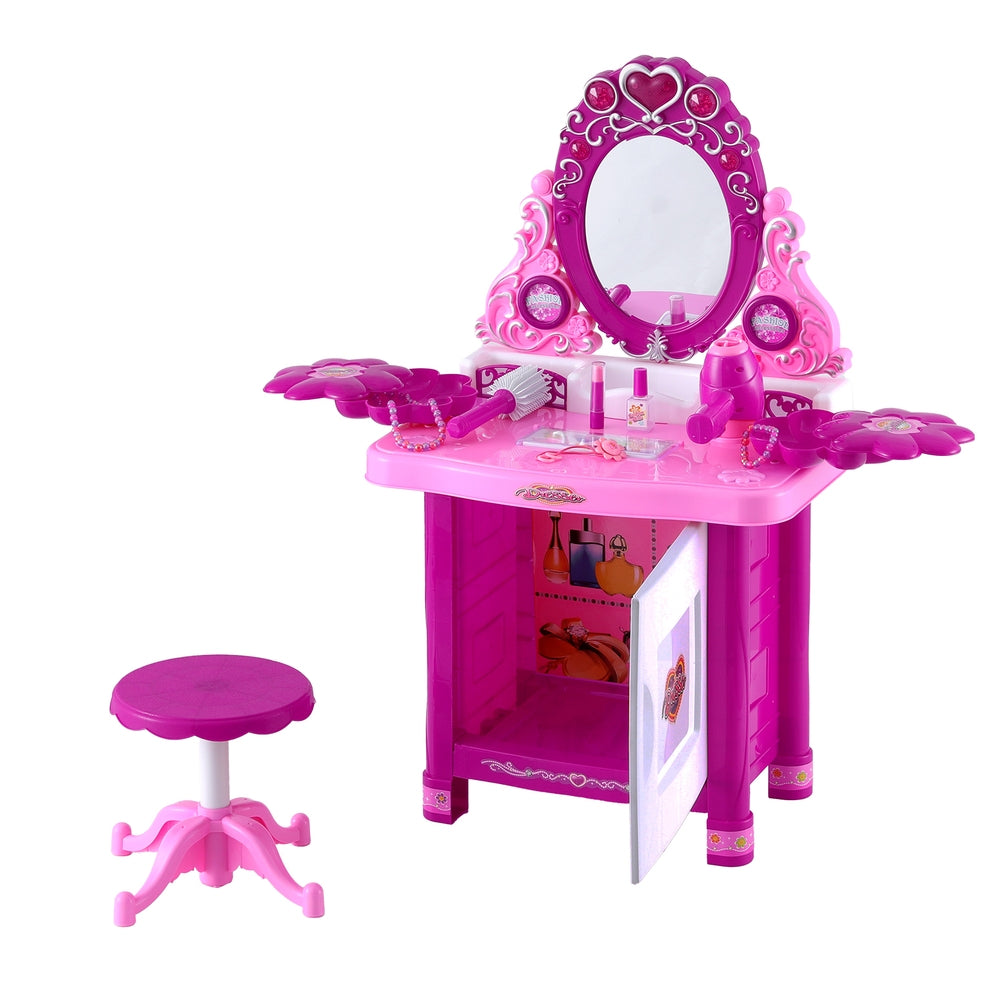 Kids Pretend Makeup Play Set Dressing Table Chair Girls Toys Children - Pink
