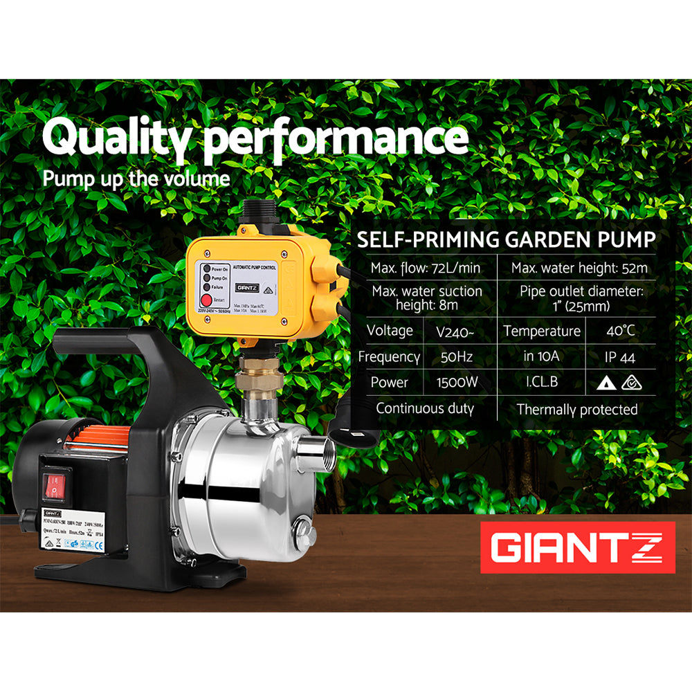 1500W High Pressure Garden Water Pump with Auto Controller - Yellow