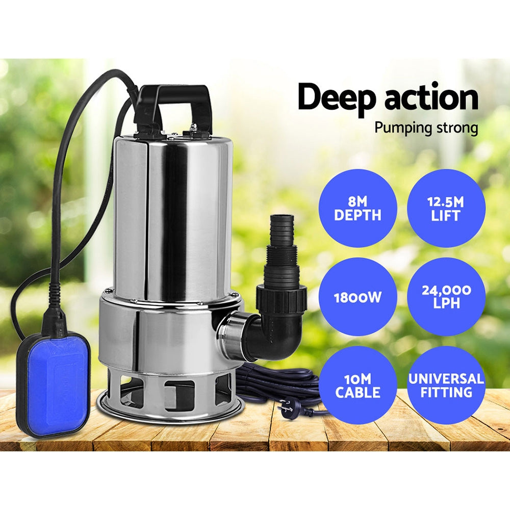 1800W Submersible Dirty Water Pump Bore Tank Well Steel Automatic Clean