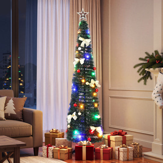 5ft 155cm Pop Up Christmas Tree Pre Decorated Multicolour LED