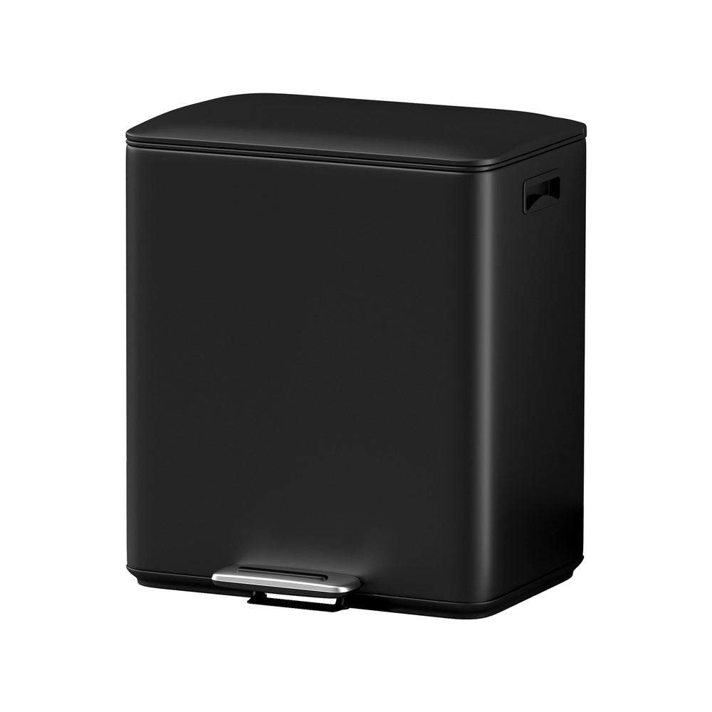 40L Pedal Bins Rubbish Bin Dual Compartment Waste Recycle Dustbins - Black