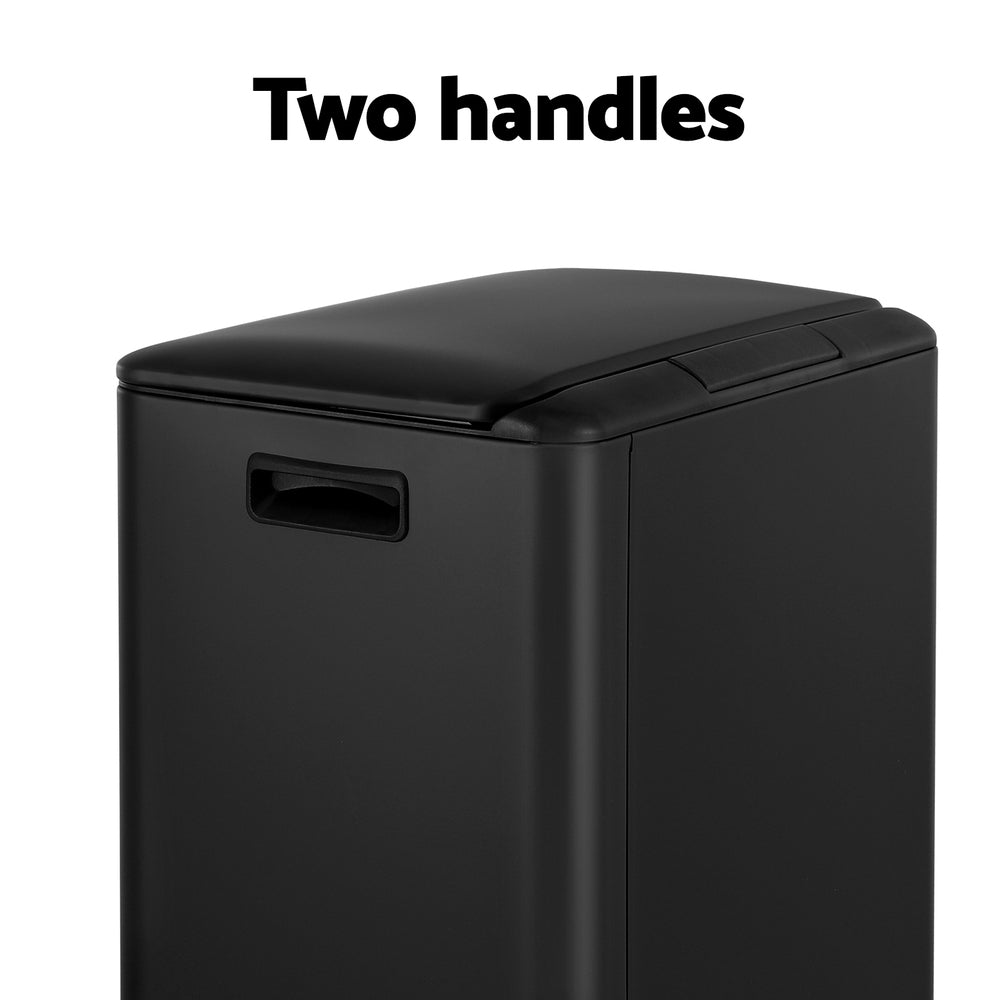 40L Pedal Bins Rubbish Bin Dual Compartment Waste Recycle Dustbins - Black