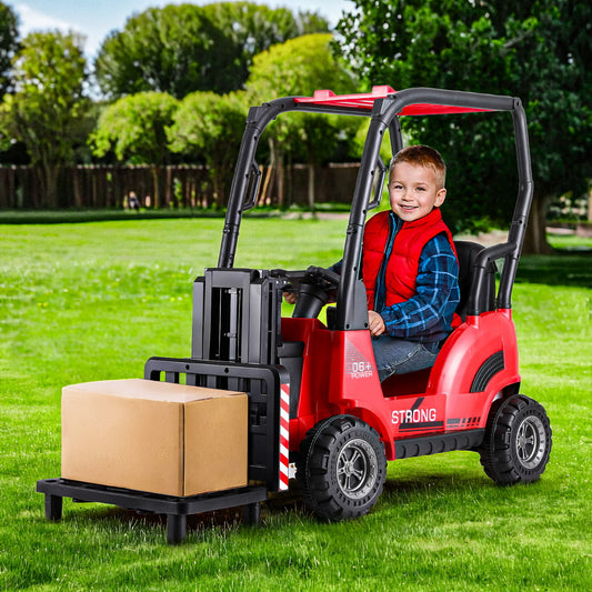 Kids Electric Ride On Car Forklift Loader Toys Cars Horn Remote 12V - Red