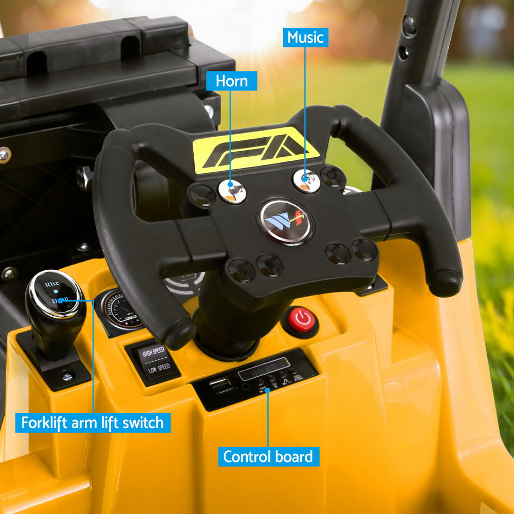 Kids Electric Ride On Car Forklift Loader Toys Cars Horn Remote 12V - Yellow