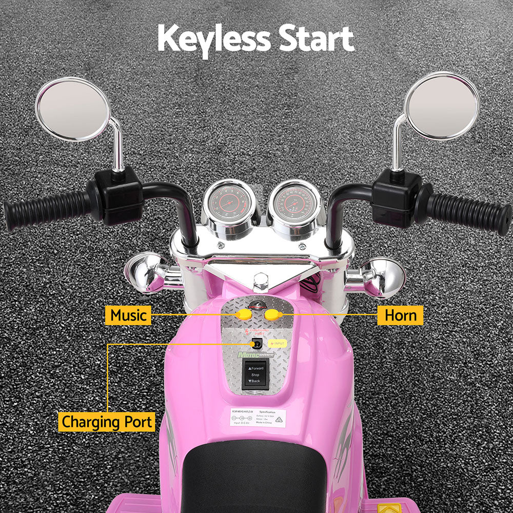 Kids Ride On Car Motorcycle Motorbike Electric Toys Horn Music 6V - Pink