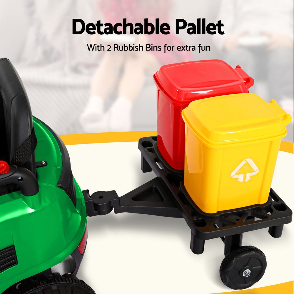 Kids Ride On Car Street Sweeper Truck w/ Rotating Brushes Garbage Cans - Green