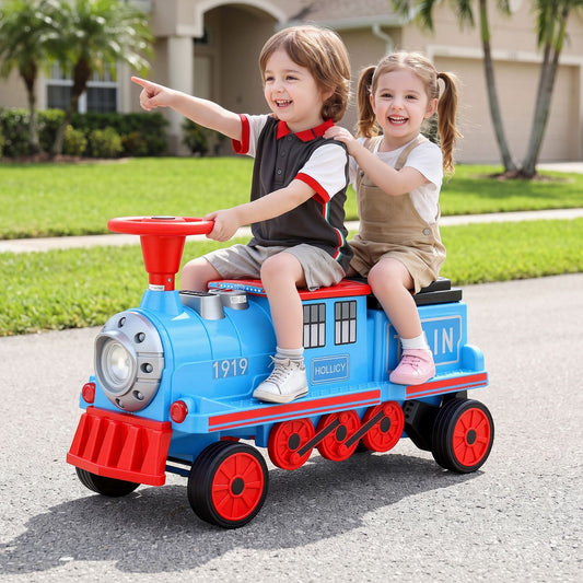 Kids Ride on Car Train 12V Electric Toy 2 Seaters Storage 87cm Blue