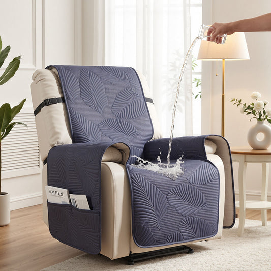 Quilted Recliner Chair Covers 100% Waterproof Recliner Slipcovers Grey
