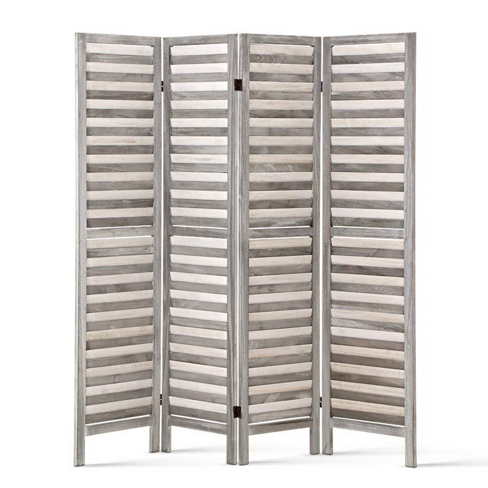 4 Panel Room Divider Screen 163x170cm Louver - Grey