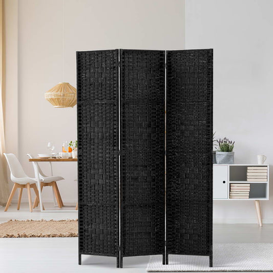 3 Panel Room Divider Screen 123x170cm Woven - Black