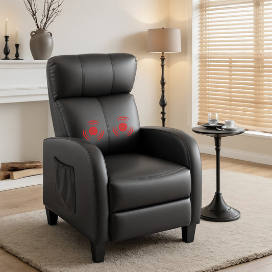 Atropos Massage Recliner Chair Small Recliner Sofa for Adults PU Leather - Black