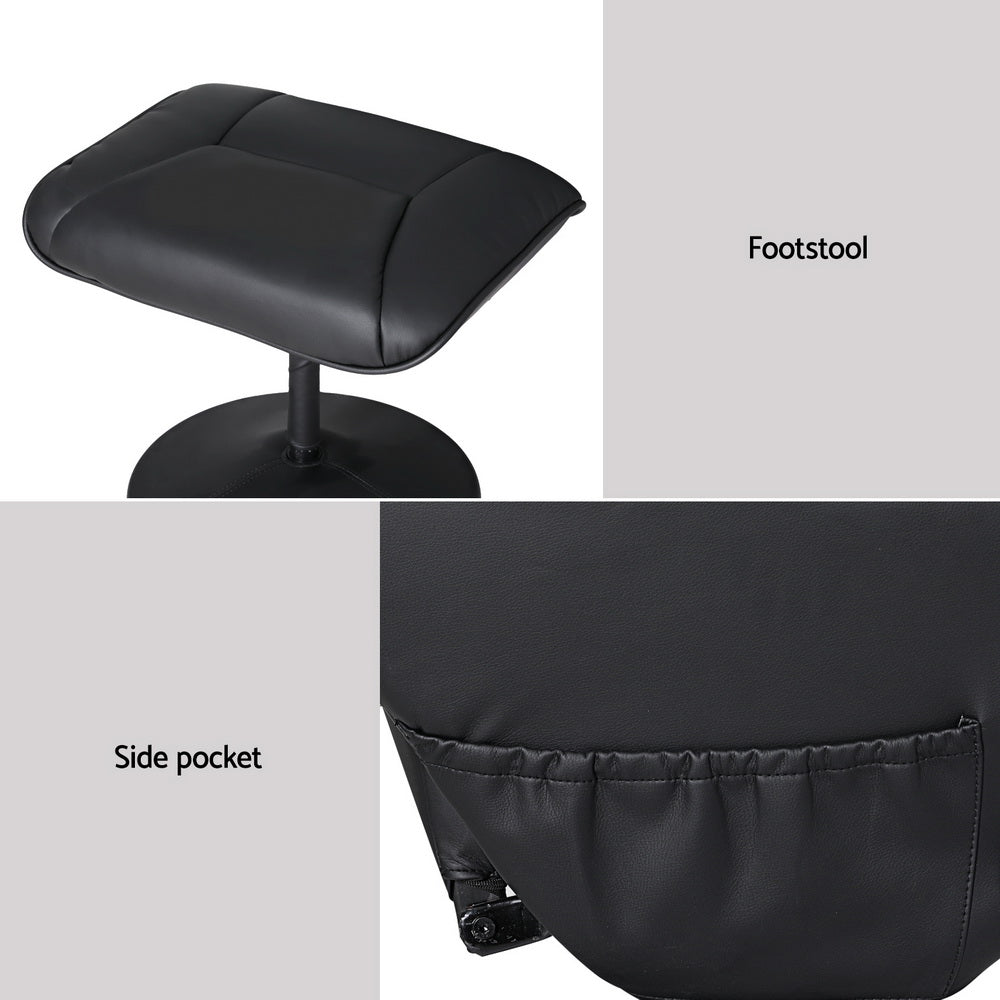 Set of 2 Daedalus Recliner Chair Ottoman Heated Massage - Black
