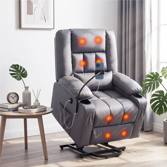 Faunus Power Lift Recliner Chair with Massage and Heat for Elderly, Electric Sofa Reclining Chair - Grey