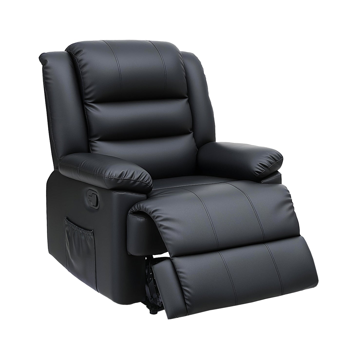 Nixie Manual Recliner Chair Leather Reclining Sofa with 16color LED - Black