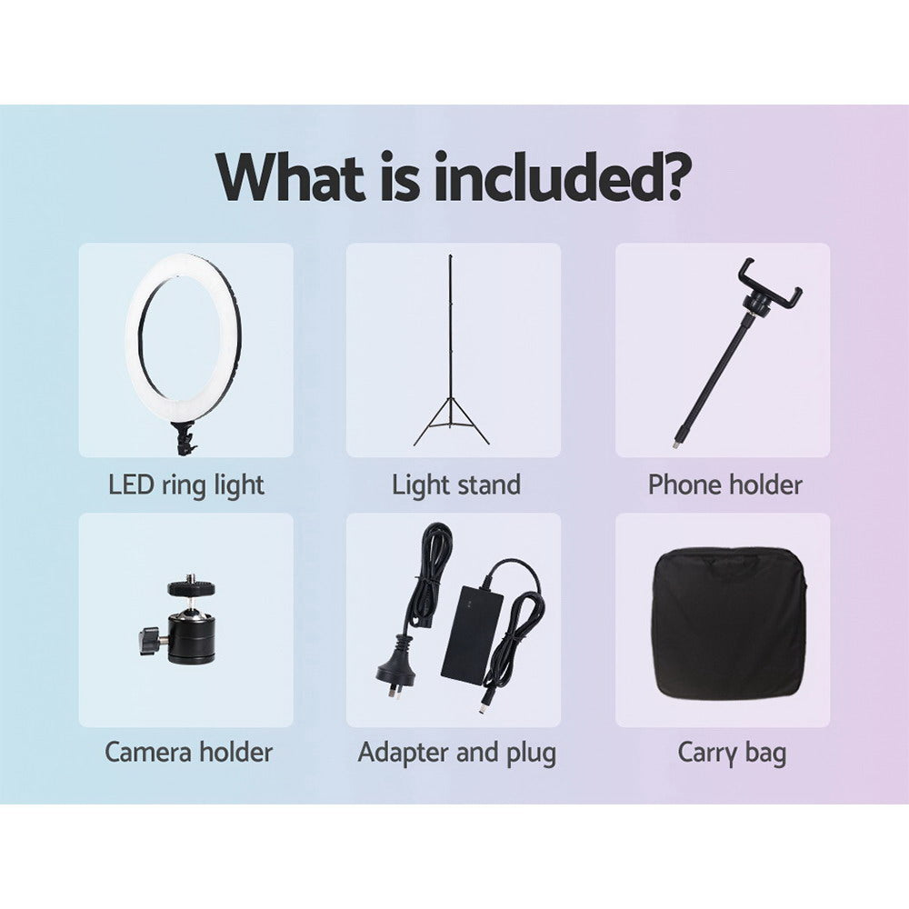 Ring Light 19" LED 5800Lm Black Dimmable Diva With Stand Make Up Studio Video