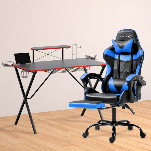 Reese Gaming Desk and Chair Package - Black and Blue