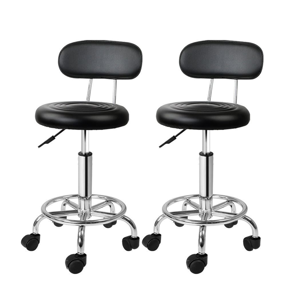 Set of 2 Salon Stool Swivel Chair Backrest Black