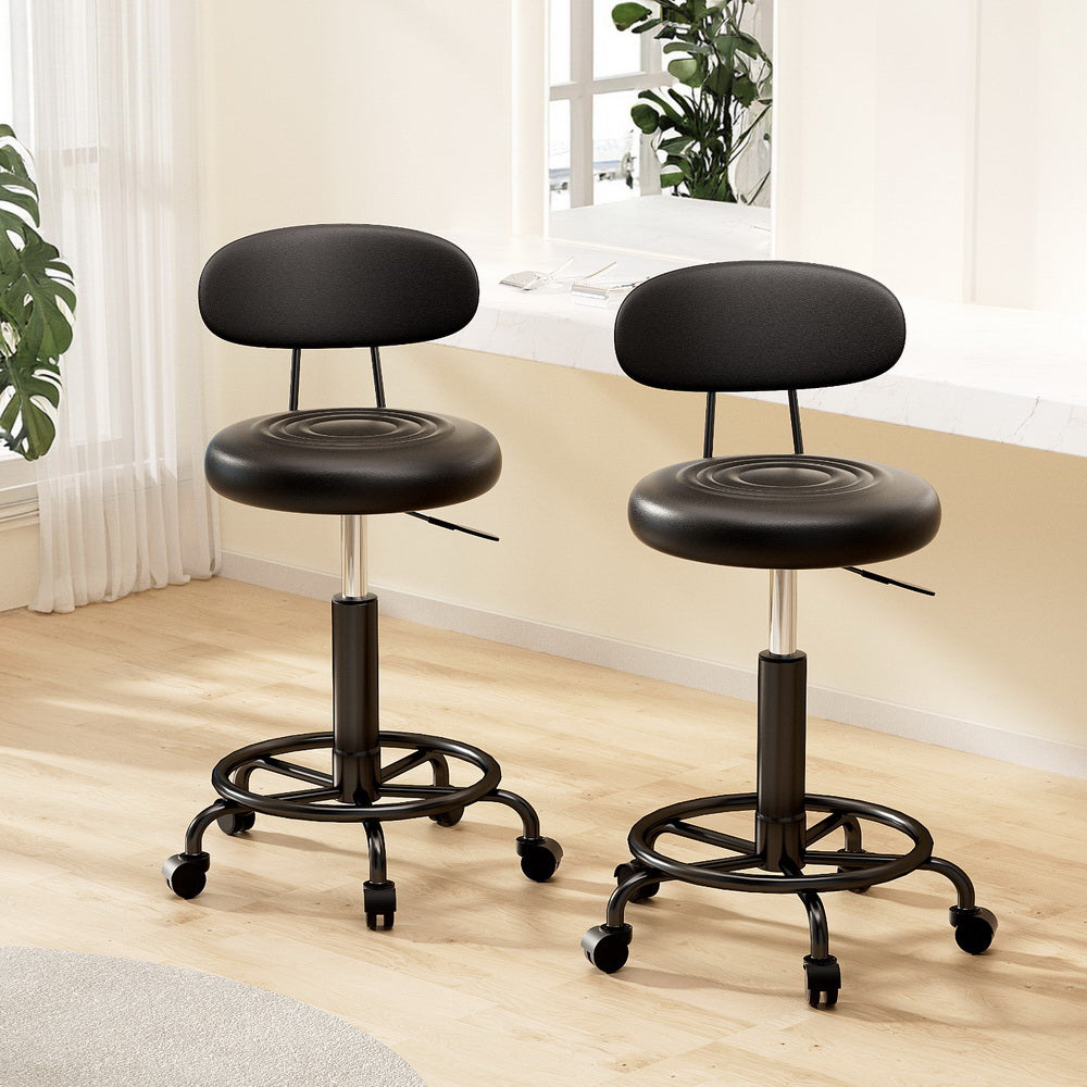 Set of 2 Salon Stool Swivel Chair Backrest
