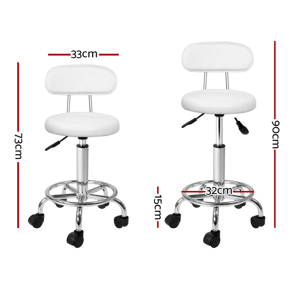 Set of 2 Salon Stool Swivel Chair Backrest White