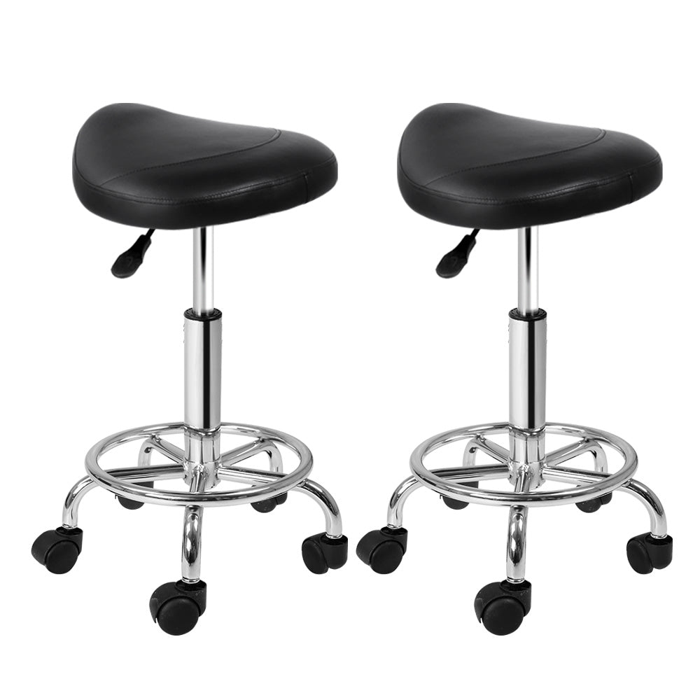 Set of 2 Salon Stool Saddle Swivel Chair Black