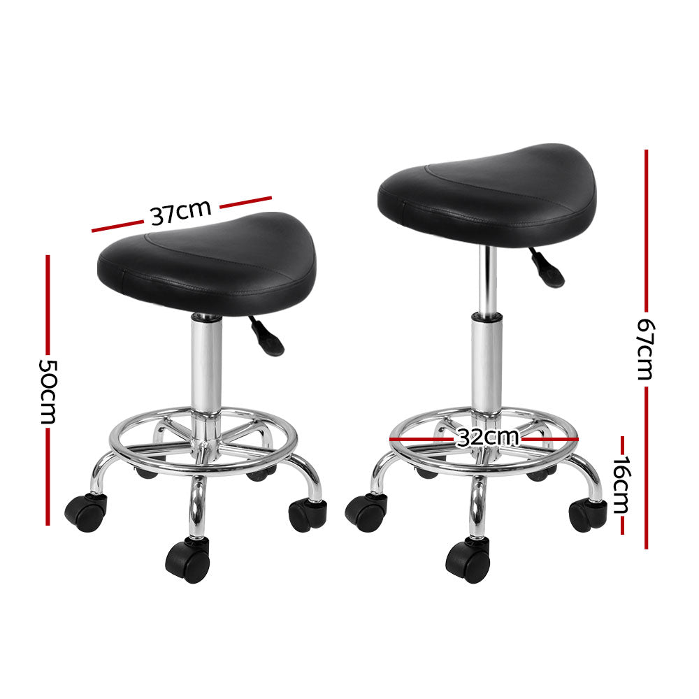 Set of 2 Salon Stool Saddle Swivel Chair Black